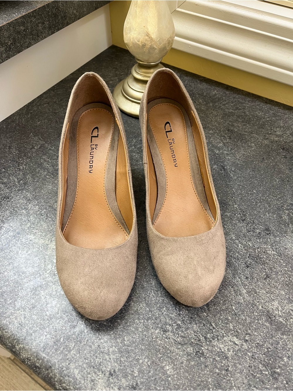 CL by Laundry Taupe Suede Round Toe Pumps
